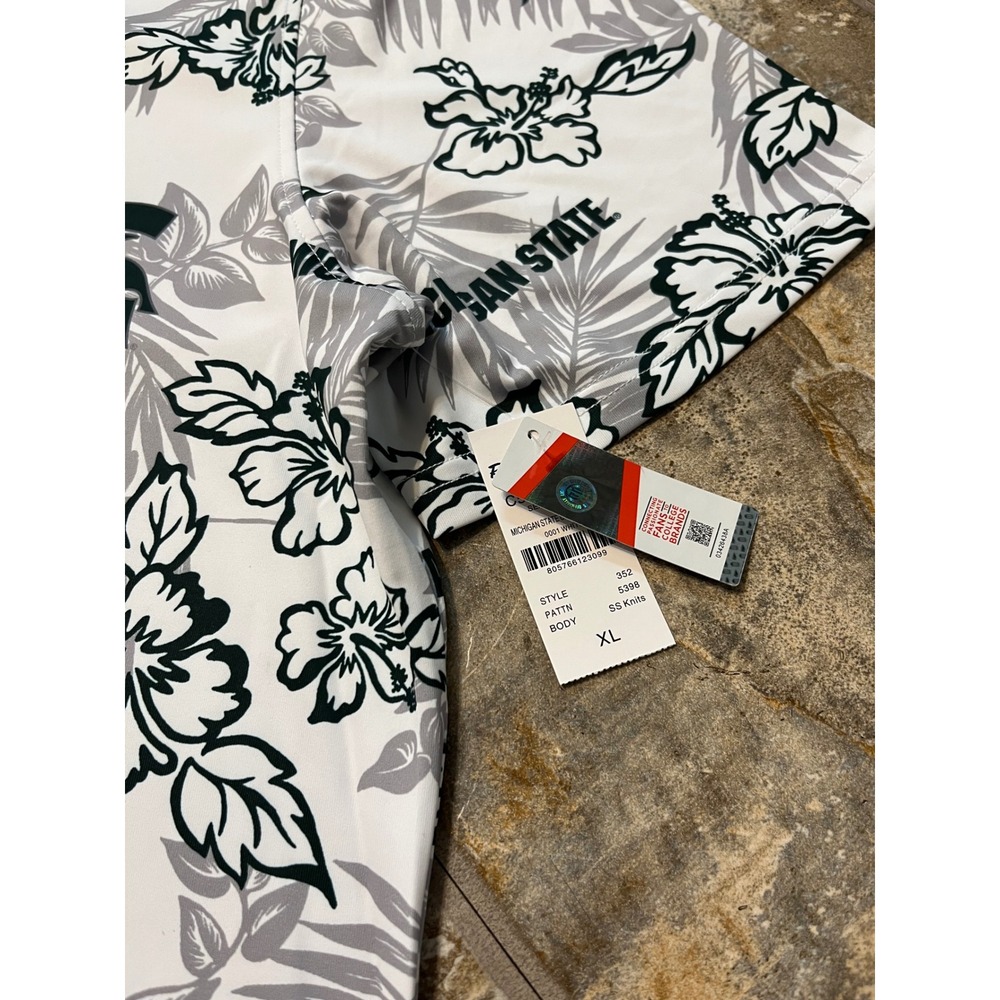 Reyn Spooner Polo Mens XL White New Michigan State Spartans Floral Shirt FLAWS - Picture 6 of 8